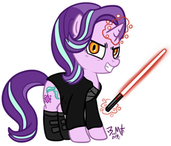 Size: 878x750 | Tagged: safe, artist:brusuky, starlight glimmer, pony, unicorn, dark side, lightsaber, magic, simple background, sith, solo, star wars, telekinesis, weapon, white background