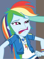 Size: 524x699 | Tagged: safe, derpibooru import, screencap, rainbow dash, zephyr breeze, better together, equestria girls, overpowered (equestria girls), clothes, disgusted, do not want, faic, geode of super speed, jacket, magical geodes, rainbow dash is best facemaker, solo