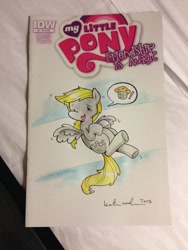 Size: 768x1024 | Tagged: safe, artist:katiecandraw, derpy hooves, pegasus, pony, female, mare, muffin, solo, traditional art