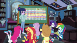 Size: 800x450 | Tagged: safe, derpibooru import, screencap, applejack, fluttershy, pinkie pie, rainbow dash, rarity, sci-twi, sunset shimmer, twilight sparkle, equestria girls, equestria girls series, the finals countdown, animated, humane five, humane seven, humane six, shoes, sneakers