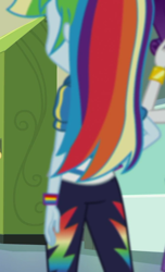 Size: 438x720 | Tagged: safe, derpibooru import, screencap, rainbow dash, better together, equestria girls, a queen of clubs, clothes, cropped, pants, rear view