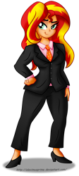 Size: 1024x2278 | Tagged: safe, artist:aleximusprime, sunset shimmer, human, clothes, humanized, simple background, solo, suit, transparent background