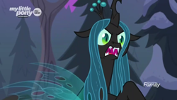 Size: 1366x768 | Tagged: safe, screencap, queen chrysalis, changeling, changeling queen, frenemies (episode), angry, discovery family logo, female, former queen chrysalis, solo