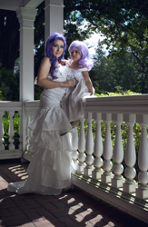 Size: 900x1378 | Tagged: safe, artist:cookiekabuki, rarity, sweetie belle, human, cosplay, irl, irl human, photo