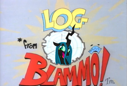 Size: 1800x1221 | Tagged: safe, artist:hericks, edit, edited screencap, screencap, queen chrysalis, changeling, changeling queen, the beginning of the end, crazylis, derp, female, funny, i didn't listen, laughing, meme, ren and stimpy