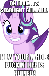 Size: 3001x4683 | Tagged: safe, starlight glimmer, pony, unicorn, absurd resolution, drama, op is a cuck, op is trying to start shit, op started shit, solo, starlight drama, text, vulgar, your day is ruined