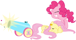 Size: 6000x3199 | Tagged: safe, artist:masem, fluttershy, pinkie pie, earth pony, pegasus, pony, absurd resolution, cork, party cannon, simple background, transparent background, vector