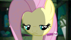 Size: 512x288 | Tagged: safe, screencap, fluttershy, pegasus, pony, putting your hoof down, animated, conspiracy, depressed, hub logo, parallax scrolling, sad