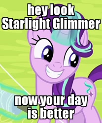 Size: 392x473 | Tagged: safe, edit, edited screencap, screencap, starlight glimmer, pony, unicorn, rock solid friendship, bronybait, cropped, cute, female, glimmerbetes, glowing horn, good end, grin, happy, horn, image macro, levitation, looking back, magic, mare, meme, opinion, smiling, solo, squee, subversion, subverted meme, telekinesis, truth, your day is ruined