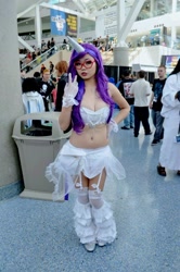 Size: 636x960 | Tagged: safe, artist:cyntheawindervaux, rarity, human, 2013, anime expo, ax2013, belly button, bellyring, cleavage, clothes, convention, cosplay, female, garter belt, glasses, gloves, irl, irl human, leg warmers, midriff, photo, piercing, rave