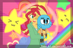 Size: 4408x2890 | Tagged: safe, artist:minusclass, sunset shimmer, cat, equestria girls, candy, crossover, food, gumball watterson, meme, solo, the amazing world of gumball