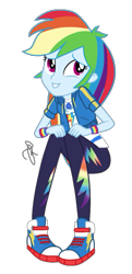 Size: 995x2048 | Tagged: safe, artist:ilaria122, derpibooru import, rainbow dash, better together, equestria girls, overpowered (equestria girls), clothes, converse, female, geode of super speed, magical geodes, pants, shoes, signature, simple background, sitting, solo, transparent background