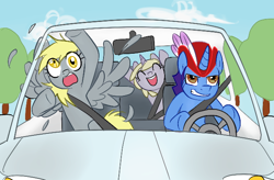 Size: 640x420 | Tagged: safe, artist:modern-warmare, derpy hooves, dinky hooves, oc, pegasus, pony, car, driving, female, mare