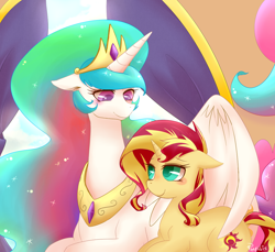 Size: 1200x1100 | Tagged: safe, artist:phyllismi, princess celestia, sunset shimmer, alicorn, pony, unicorn