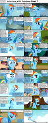 Size: 1282x3304 | Tagged: safe, derpibooru import, edit, edited screencap, screencap, rainbow dash, pegasus, pony, comic:celestia's servant interview, big smile, caption, cloud, comic, cs captions, cute, dashabetes, do i look angry, female, glare, happy, interview, looking at you, mare, on back, screencap comic, solo