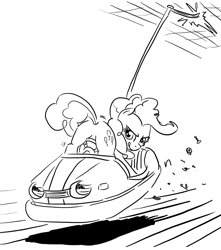 Size: 1200x1356 | Tagged: safe, artist:king-kakapo, pinkie pie, earth pony, pony, action pose, amusement park, bumper cars, butt driving, drawfag, plot, solo