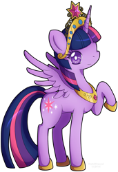 Size: 548x800 | Tagged: safe, artist:hoshiichan, derpibooru import, twilight sparkle, twilight sparkle (alicorn), alicorn, pony, big crown thingy, solo