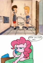 Size: 500x737 | Tagged: safe, pinkie pie, earth pony, pony, beavis and butthead, exploitable meme, female, mare, phone meme, pink coat, pink mane