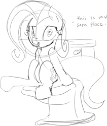 Size: 607x718 | Tagged: safe, artist:zev, fluttershy, pegasus, pony, bathroom, but why, grayscale, monochrome, sketch, toilet