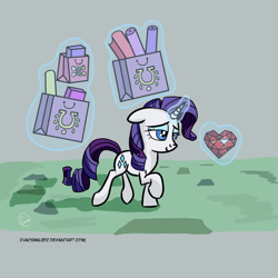 Size: 1024x1024 | Tagged: safe, artist:chaosmalefic, rarity, pony, unicorn, bag, fire ruby, magic, shopping, solo