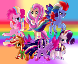 Size: 1692x1379 | Tagged: safe, artist:lexieskye, derpibooru import, applejack, fluttershy, pinkie pie, rainbow dash, rarity, twilight sparkle, twilight sparkle (alicorn), alicorn, earth pony, pegasus, pony, unicorn, female, mane six, mare, rainbow power