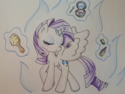 Size: 2592x1936 | Tagged: safe, artist:unicornicopian, rarity, alicorn, alicornified, brush, lipstick, magic, makeup, race swap, raricorn, solo, traditional art