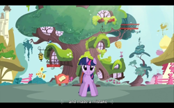 Size: 1024x640 | Tagged: safe, derpibooru import, screencap, twilight sparkle, magical mystery cure, youtube caption