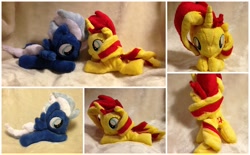 Size: 1024x634 | Tagged: safe, artist:rainbow-rocket, night glider, sunset shimmer, pony, cute, filly, irl, photo, plushie, small