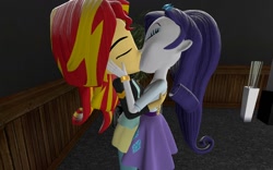 Size: 1280x800 | Tagged: artist needed, safe, rarity, sunset shimmer, equestria girls, 3d, 3d model, clothes, female, gmod, jacket, kissing, leather jacket, lesbian, shipping, sunsarity