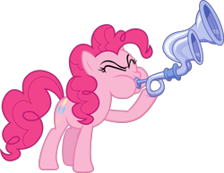 Size: 10923x8460 | Tagged: safe, pinkie pie, earth pony, pony, absurd resolution, flugelhorn, simple background, solo, transparent background, vector