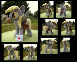 Size: 1981x1593 | Tagged: safe, artist:fireflytwinkletoes, derpy hooves, pegasus, pony, accessories, female, food, irl, letter, mail, mailbag, mare, mouth hold, muffin, photo, plushie, solo