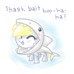 Size: 500x500 | Tagged: safe, artist:crayonderpy, derpy hooves, shark, ask, clothes, costume, cute, derp, derpabetes, filly, finding nemo, shark week, solo, tumblr