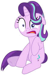 Size: 1622x2472 | Tagged: safe, artist:sketchmcreations, starlight glimmer, pony, rock solid friendship, floppy ears, open mouth, shrunken pupils, simple background, sitting, solo, startled, transparent background, vector