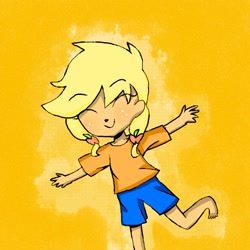Size: 700x700 | Tagged: safe, artist:poetryunite, applejack, child, humanized, young