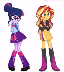 Size: 7039x7850 | Tagged: safe, artist:wawtoons, sci-twi, sunset shimmer, twilight sparkle, equestria girls, absurd resolution, alternate costumes, female, lesbian, scitwishimmer, shipping, simple background, sunsetsparkle, vector, white background