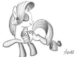 Size: 1024x768 | Tagged: safe, artist:ap0st0l, rarity, pony, unicorn, eyes closed, monochrome, solo