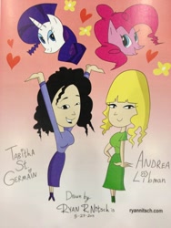 Size: 768x1024 | Tagged: safe, pinkie pie, rarity, human, andrea libman, tabitha st. germain, voice actor