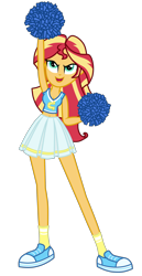 Size: 1800x3500 | Tagged: safe, artist:mixiepie, sunset shimmer, equestria girls, >:d, belly button, blue, canterlot high, cheerleader, clothes, midriff, open mouth, pleated skirt, pom pom, school spirit, shoes, simple background, skirt, sneakers, socks, solo, transparent background, wondercolts