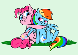 Size: 1122x790 | Tagged: safe, artist:aribuscus, derpibooru import, pinkie pie, rainbow dash, earth pony, pegasus, pony, female, lesbian, pinkiedash, shipping