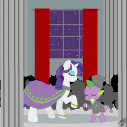 Size: 1000x1000 | Tagged: safe, rarity, spike, dragon, pony, unicorn, clothes, dancing, dress, female, hat, male, shipping, sparity, straight, top hat, tuxedo