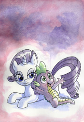 Size: 1024x1469 | Tagged: safe, artist:adamis, rarity, spike, dragon, pony, unicorn, female, male, shipping, sparity, straight