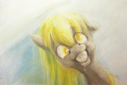 Size: 2731x1841 | Tagged: safe, artist:mao-ookanek, derpy hooves, pegasus, pony, bubble, female, mare, solo, traditional art