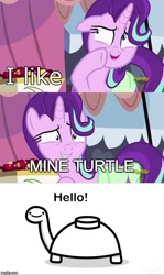 Size: 500x841 | Tagged: safe, edit, edited screencap, screencap, starlight glimmer, pony, rock solid friendship, asdfmovie, exploitable meme, meme, mine turtle, starlight's confessions, this will end in death, this will end in explosions