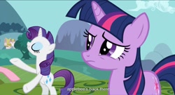 Size: 1587x869 | Tagged: safe, derpibooru import, screencap, rarity, twilight sparkle, pony, unicorn, youtube caption, youtube link