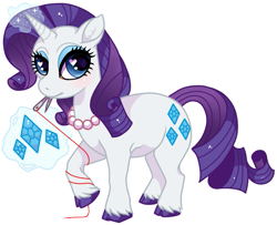 Size: 651x528 | Tagged: safe, artist:horrorprince, rarity, classical unicorn, pony, unicorn, leonine tail, magic, necklace, needle, solo, thread