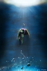 Size: 2000x3000 | Tagged: safe, artist:rain-gear, fluttershy, pegasus, pony, hurricane fluttershy, crying, dark, flying, scene interpretation, solo, water