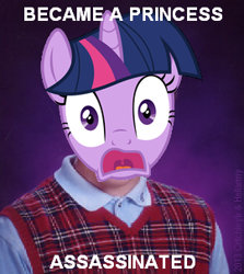 Size: 270x303 | Tagged: safe, artist:hellarmy, derpibooru import, twilight sparkle, twilight sparkle (alicorn), alicorn, pony, abuse, assassination, bad luck brian, exploitable meme, female, mare, meme, op is a cuck, op is trying to start shit, twilybuse