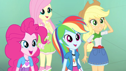 Size: 1440x810 | Tagged: safe, derpibooru import, screencap, applejack, fluttershy, pinkie pie, rainbow dash, equestria girls, rainbow rocks