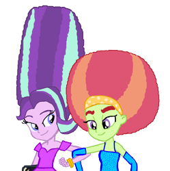 Size: 1290x1296 | Tagged: safe, artist:ktd1993, starlight glimmer, tree hugger, equestria girls, afro, alternate hairstyle, beehive hairdo, crack shipping, female, lesbian, shipping, starhugger