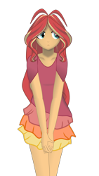 Size: 1152x2048 | Tagged: safe, artist:blaststar33, sunset shimmer, equestria girls, clothes, cute, dress, shimmerbetes, shy, simple background, skirt, solo, transparent background